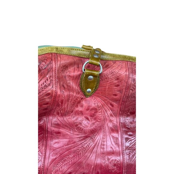 Leaders in Leather Red Brown Handbag Leather Shoulder Bag In Red & Olive Green - Picture 11 of 16